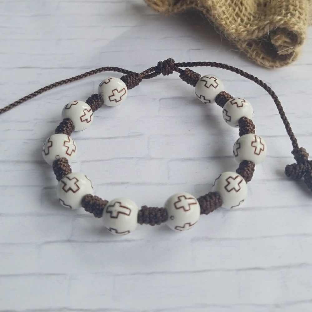 HANDMADE Carved Crosses Bracelet with Cross strap